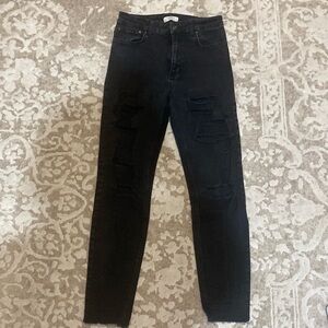 Zara Black High Rise Ripped Skinny Jeans